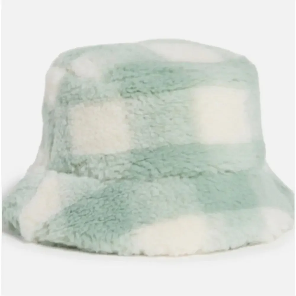 Stand Studio NWT Wera Fuzzy Check Bucket Hat Mint Wool Blend Medium